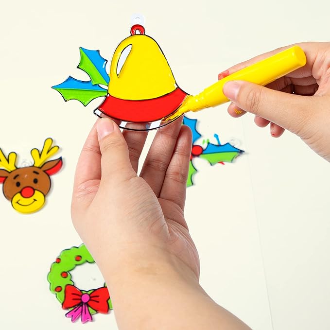 JOYIN Christmas 18 PCS Window Sun Catchers DIY Paint Art and Craft Kit, Make Your Own Window Clings for Christmas Holiday Decorations,Kids Art Project