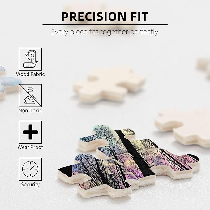 Colorful Forest Under Starry Night 500 Pieces Colorful Gradient Magic for Adult,Hard Challenge Puzzle Northern Lights Starry Night Glow in The Dark Puzzle for Birthday Gifts and Family Game