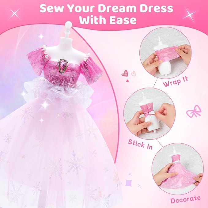 AHCo. Fashion Designer Kit with 5 Mannequins & 2 Extra Poseable Dolls, Sewing & Arts Crafts Kit for Girls Ages 5 6 7 8-12, Creative Birthday Gift for Kids