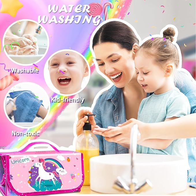 weirtoya 56 PCS Washable Scented Markers Set with Glitter Pencil Case, Mermaid Unicorn Arts and Crafts for kids 4-6-8 Kids Coloring Drawing Kits for 4-8 Years Old Girls Birthday Gifts