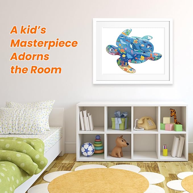 ELX 100 Piece Sea Turtle Jigsaw Puzzle for Kids Ages 4-10, Seaworld Animal Shaped Floor Puzzle Preschool Learning, Educational Learning Toys for Kid Boys Girls Ages 4 5 6 7 8 (21.42 X 16.42 in)