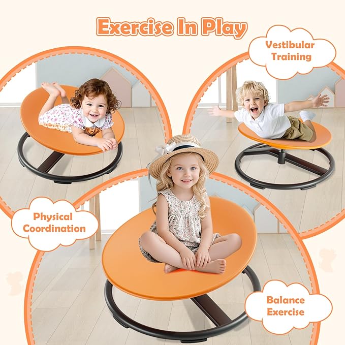 Spinning Chair for Kids, Sensory Integration Training Swivel Chair for Children with Autism & ADHD,for Balance & Body Coordination Training, Orange Round