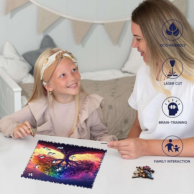 Ruikiyart Wooden Puzzles for Adults, 5MM 500 Pieces Color-Tree of Life Wooden Jigsaw Puzzles, Plant Unique Shaped Puzzle Gifts for Adults and Kids on Thanksgiving, Family Puzzle Games(15.9"*15.7")