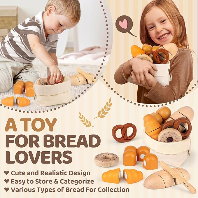 Play Food Sets for Kids Kitchen for Toddler 1-3 Toy Food Grocery Pretend Playsets 2 3 4 5 6 Year Old Boys Girls Birthday Gift Ages 4-8 Educational Bread Bakery Toys