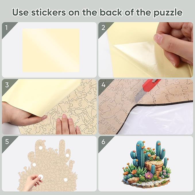 delobil Succulent Cactus Wooden Puzzles for Adults, 500 Pieces Jigsaw Puzzles, Unique Shaped Medium Size Liberty Wood Puzzle Gift for Adults and Kids, Family Game 16.7'' x 16.2''