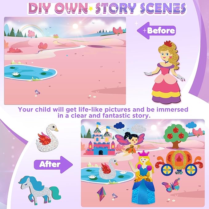 Foil Arts and Crafts for Kids Ages 4-8, No Mess Princess Fun Foil Art Craft Supplies Kits, DIY Creative Activity Travel Toys, Sticker Coloring Books, Gifts for 4 5 6 7 8 9 10 Year Old Girls Boys