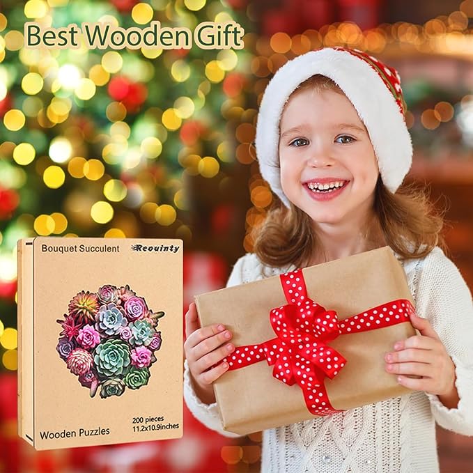 Wooden Puzzles for Adults, Colorful Succulent Puzzle for Mom, Challenging Puzzle, 200 Piece Luxurious Shaped Wooden Puzzles for Family Game 11.3 * 10.5in