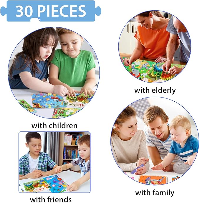 Wooden Jigsaw Puzzles for Kids Ages 3-5 Year Old, 6 Pack 30 Pieces Kids Puzzles Colorful Preschool Educational Learning Toys Present Set for Toddler Children Boys and Girls
