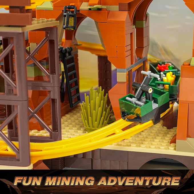 Western Roller Coaster Building Set, Rollercoaster Building Toy with Mine Train, Lifting Chain Drive, Carriage, 1270PCS Mining Coaster Model Playset Gift for Adults Teens Kids Boys Girls 10-12+
