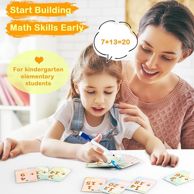 Addition and Subtraction Flash Cards, Math Facts Flashcards 1-20, Math Manipulatives Games for Kindergarten, 1st, 2nd, 3rd, 4th, 5th, 6th Grade Kids Ages 4-12