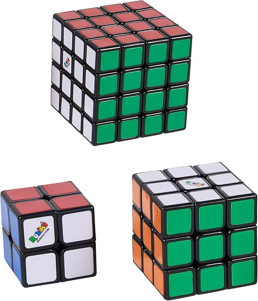 Rubik’s Cube, Tiled Trio Bundle 2x2 Mini 3x3 Cube 4x4 Master, Problem-Solving Brain Teaser, Classic Color-Matching Puzzle, Fidget Toy, Sensory Puzzle, Stocking Stuffers for Ages 8 & Up