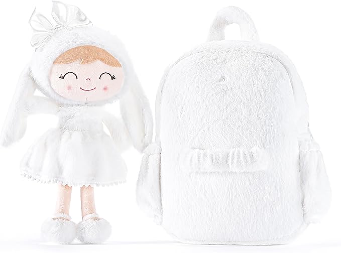 Gloveleya Toddler Backpack Plush Bag with White Bunny Detachable Design 11-inch Gift for Girl 2+...