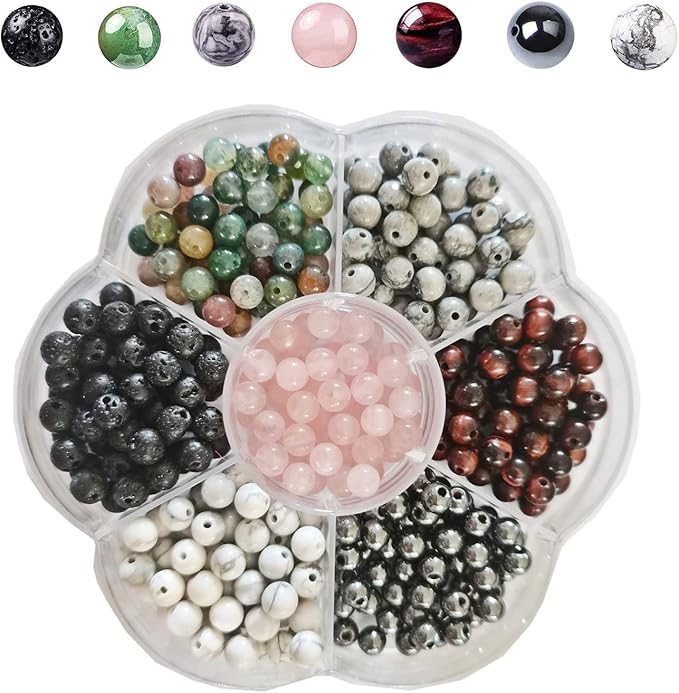 350pcs 4mm Natural Stone Round Beads Crystals Energy Healing Genuine Real Stone DIY Charm Smooth Beading for Bracelet Necklace Earrings Jewelry Making(4mm,7 Color A