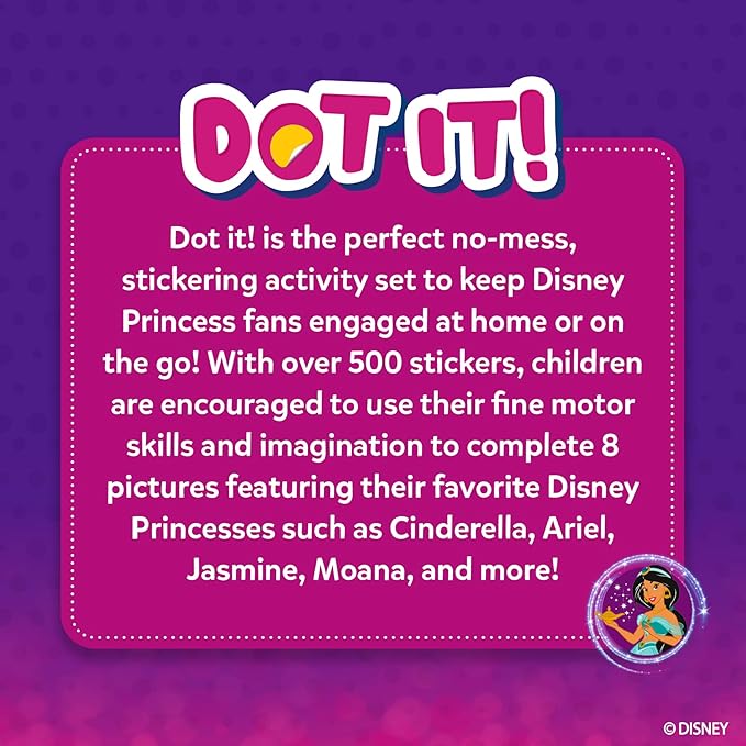 Skillmatics Dot It Sticker Art - Disney Princess, Mess-Free Fun for Kids, 500+ Stickers, Craft Kits, DIY Scrapbooking Activity, Travel Toys, Gifts for Girls & Boys Ages 3, 4, 5, 6, 7