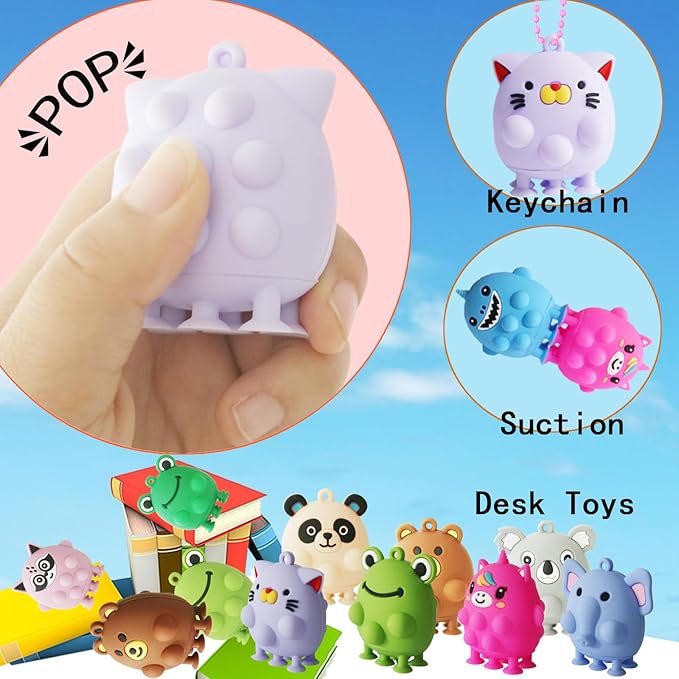24 PCS 3D Animal Pop Fidget Suction Toys,Stress Pop Balls Party Favors for Kids,Bath Suction Toys,Stress Relief Toy,Carnival Prizes,Treasure Box Toys,Kids Prizes
