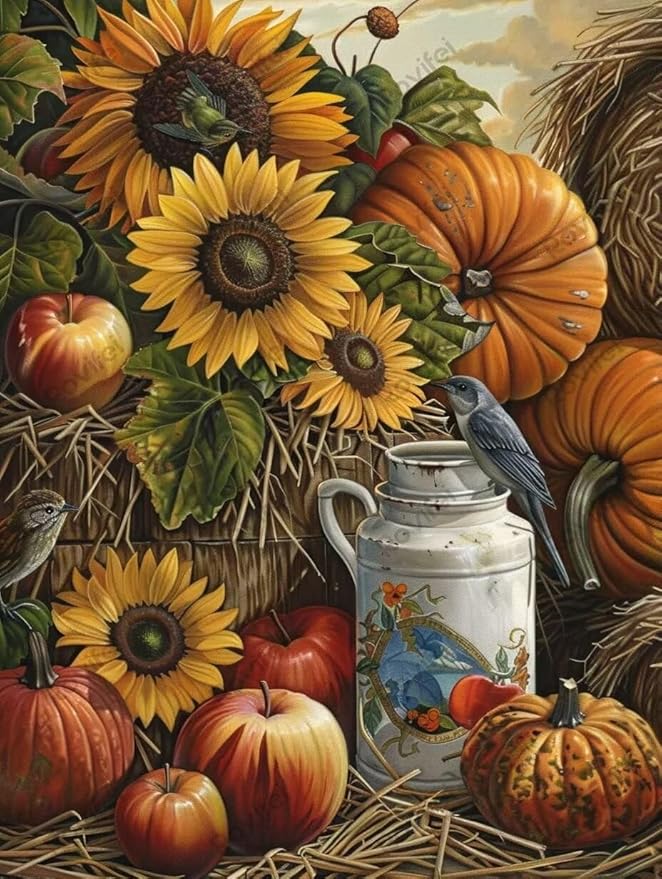 Thanksgiving Day Puzzles for Adults 500 Pieces, Vintage Sunflower Fun and Educational Jigsaw Puzzles for Kids - for Home Decor Room Decor Halloween Decor, Gifts for Friend 20x15 inch