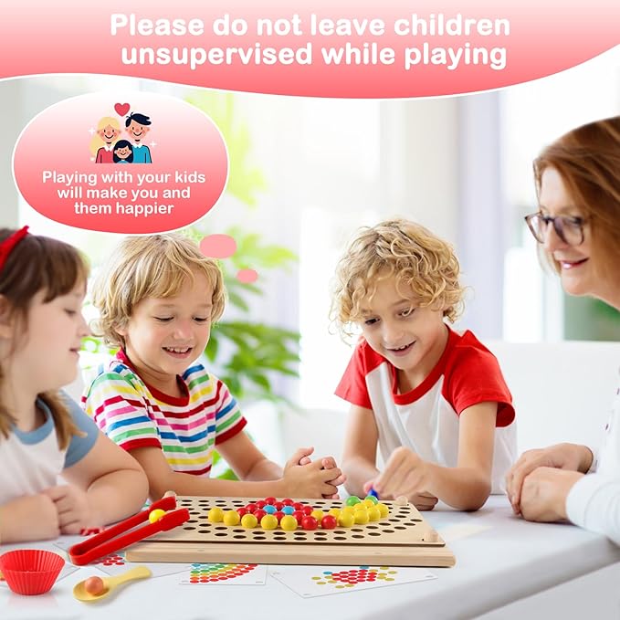 Toddler Learning Montessori Toys for 3 4 5 6 Year Old,Rainbow Stacking and Color Sorting - Number Crunching Clip Bead Matching -Wooden Peg Board Bead Game - Fine Motor Skills Toys