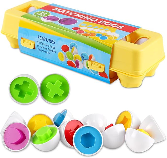 LOOIKOOS Easter Egg Toy for Toddlers 12 pcs Set Color & Shape Recoginition Sorter Puzzle for Easter Travel Bingo Game Early Learning Educational Toys Kids