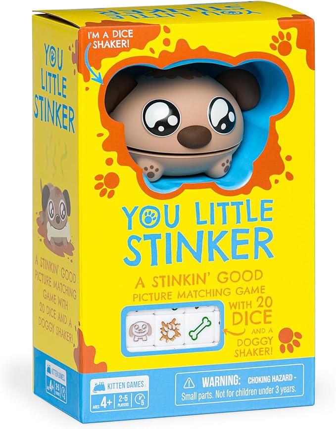 Exploding Kittens You Little Stinker 2-5 Players - Ages 4+ - 5 Minutes to Play - Matching Game with Dice and Shaker - Kid Friendly Dice Game, Family Game Night, Engaging Kids Game