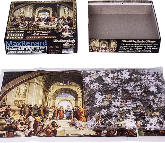 MaxRenard Fine Art Famous Oil Painting Jigsaw Puzzle 1000 Pieces The School of Athens Raphael Puzzle for Adult Museum Collection Home Decoration Family Game Gift