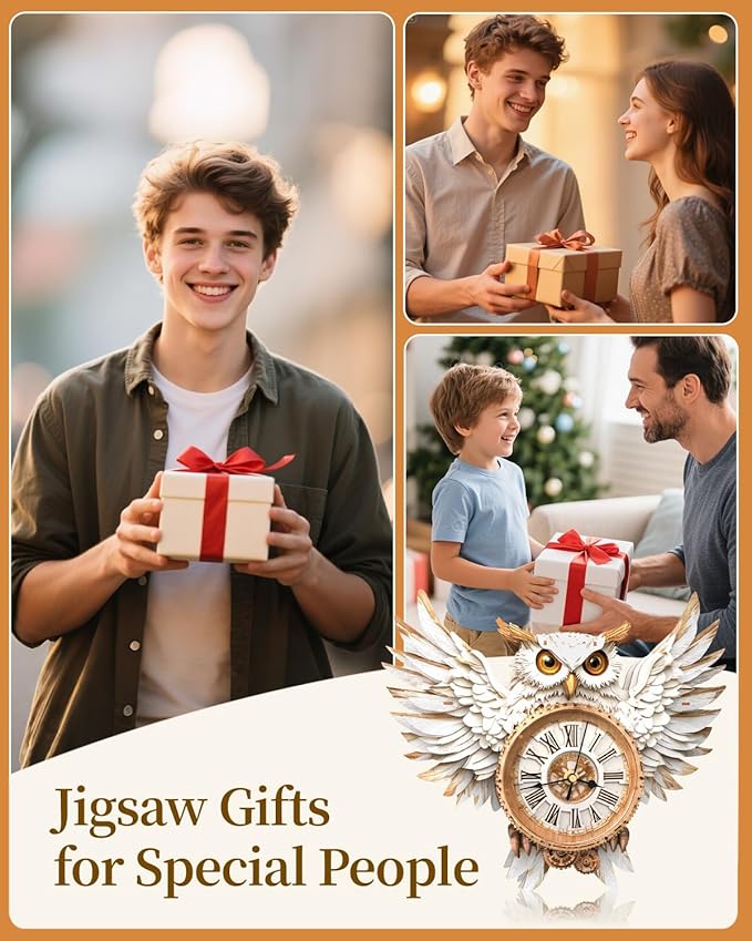 3D Wooden Puzzles for Adults,Snowy Owl DIY Clock Kit with Pendulum - Creative Gift Idea,Beginner 31 Pieces 3D Puzzles for Teens & Adults Home Decor