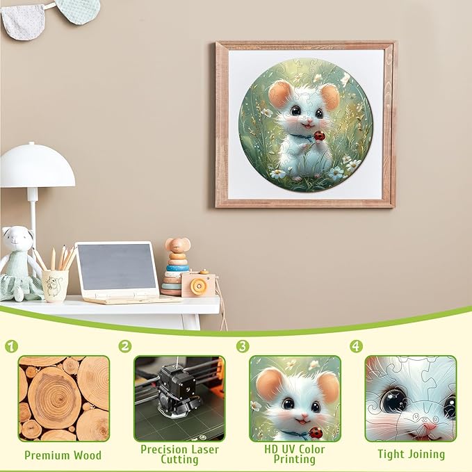 Wooden Puzzles for Kids Ages 4-6 - Woodland Mouse 50 Pieces Children Puzzles - Large Pieces Kids Puzzle with Unique Shapes - Educational Puzzles Toys for Boys and Girls (11.4 * 11.4 in)
