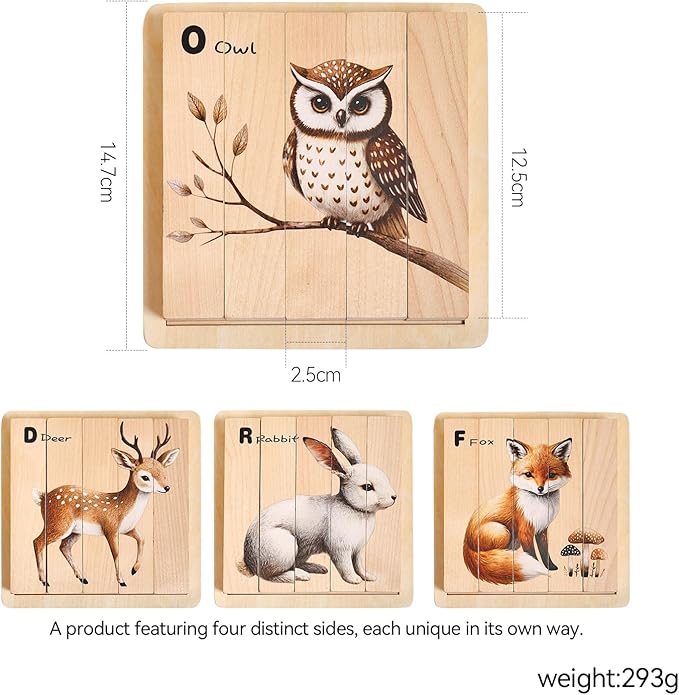 Promise Babe Wooden Forest Animal Puzzles Toy for Toddlers 1-3, 4-in-1 Montessori Toys Learning Educational Chunky Puzzle for 2-4 Years Old, Baby Boys Girls Gifts