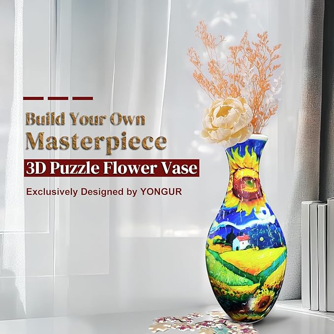 3D Puzzle Vase Unique Flower Vase for Adults, Relax Puzzles for Adults, DIY Jigsaw Creative Gift for Parents & Housewarming