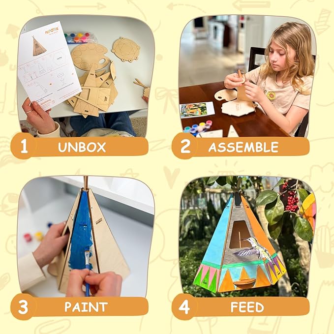Chirpy - DIY Wooden Birdhouse Painting Kit for Kids - 8" - Non-toxic Paints, Brushes, Palette, Dream Catcher - Bird House Feeder Coloring Set - Art & Craft Project, Educational Toy, Nature Activity