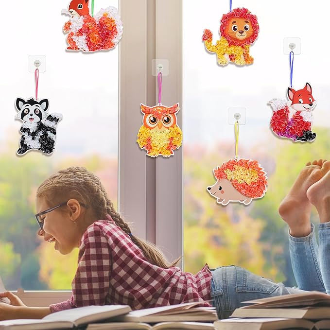 Fennoral 12 Pack Fall Craft Kit for Kids Make You Own Fall Animals Poke in Art Kit Fall Arts and Crafts DIY for Kids Boys Girls Party Supplies Thanksgiving Autumn Decoration