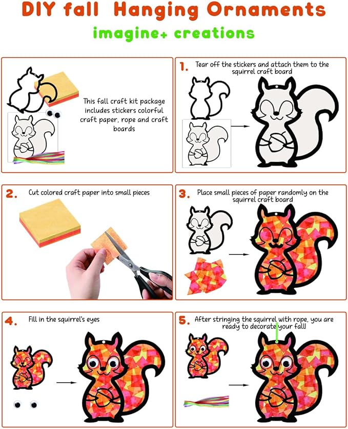Zliisang 12PCS Make You Own Fall Crafts Kit Bulk Fall Animals Paper Suncatchers Foam Stickers Crafts DIY Kit for Autumn Thanksgiving Activities Decorations Thanksgiving Party Decor
