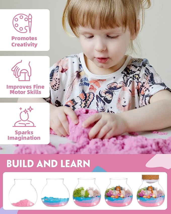 Light-Up Mermaid Terrarium Kit for Girls, DIY Arts & Crafts Gift for Girls Ages 4-6 7 8-12 Year Old, LED Night Light with Remote, Best Mermaid Birthday Decoration Toys Back to School Gifts for Kid