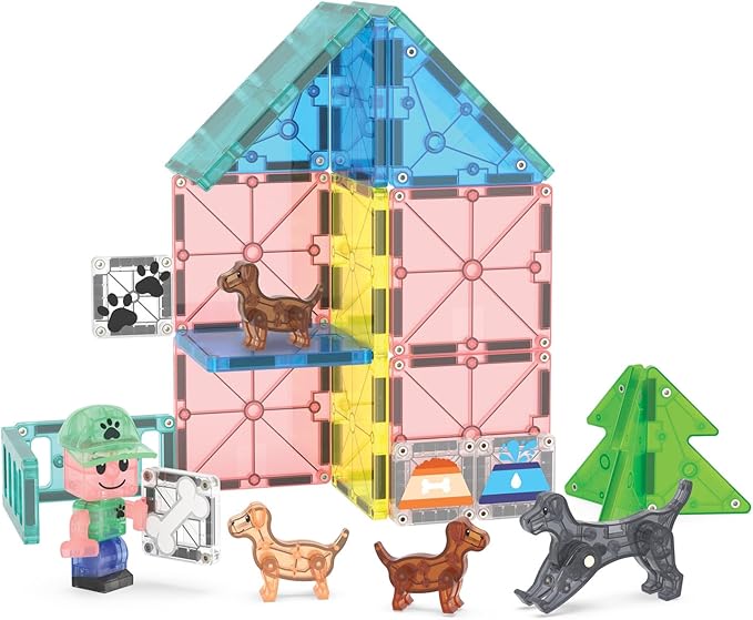MAGNA-TILES Puppy Park 27-Piece Magnetic Construction Set, The Original Magnetic Building Brand