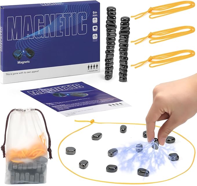 Magnet Game with 3 String, 32 Travel-Stones Magnetic Chess Game for Family & Party & Travel & Camping - Puzzle Strategy Games, Player Games for Kids & Adults (Age 9+)
