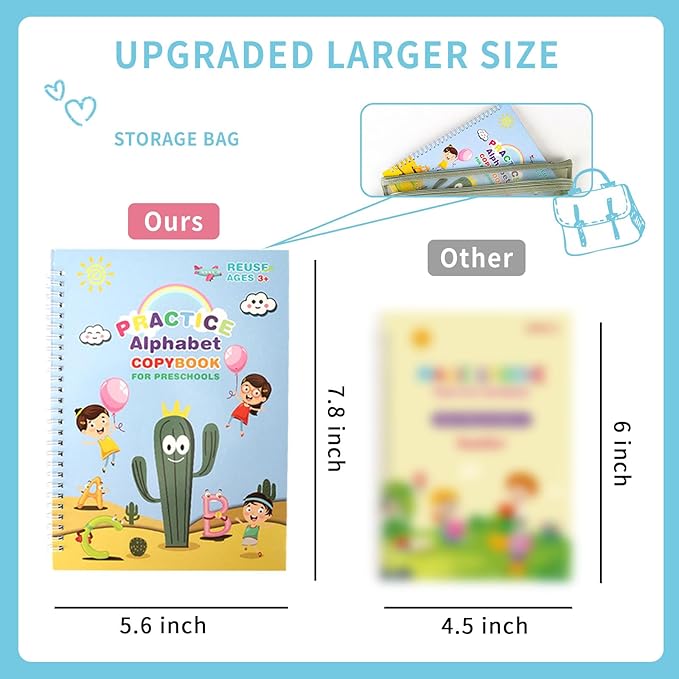 Complete Handwriting Practice for Kids, Grooved Writing Book Magic Copybook, Reusable Writing Practice Calligraphy Workbook, Kindergarten Preschool Learning Activities(Set of 5 books)