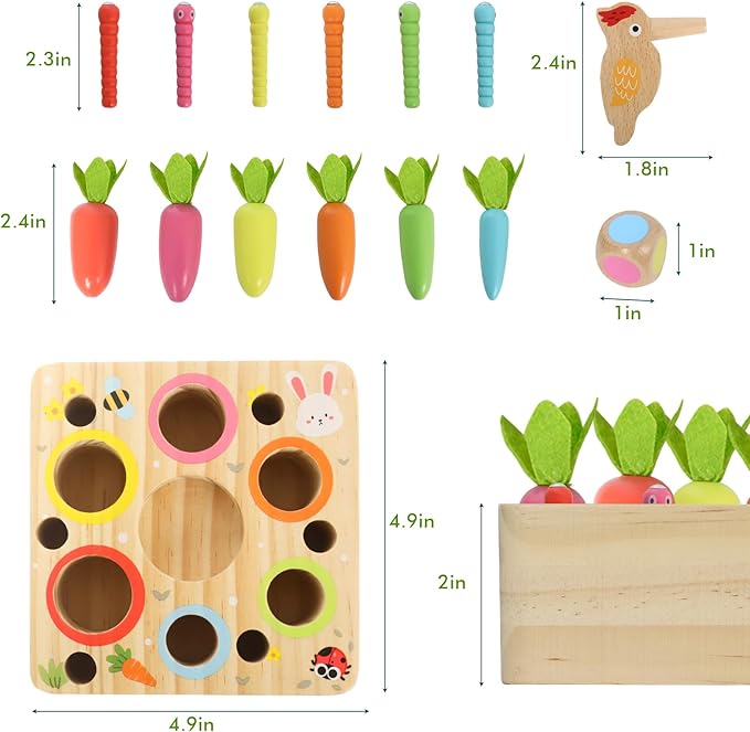 Montessori Toys for 1 Year Old, Wooden Toy for Baby 6-12 Months, Carrot Harvest Game for Kids, Shape Sorting Matching Puzzle, Educational Birthday for Boys and Girls(Pop Up Carrot)