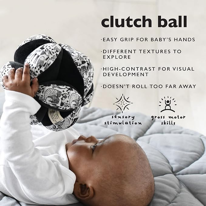 Wee Gallery Montessori Clutch Ball, Soft Cotton Visual Sensory Toys for Babies, Easy to Hold Baby Developmental Toy for Infant Play