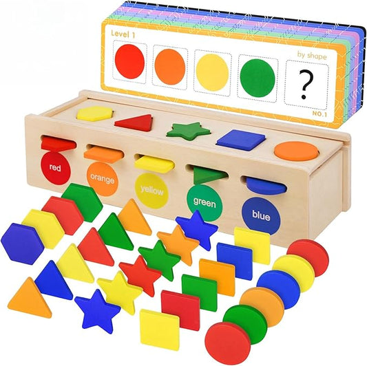Shape Sorter Wooden Color & Shape Sorting Toys for Toddlers 1-3, Matching Box Shape Sorters Montessori Toys Learning Educational Toys for 1 2 3 4 Year Old Boy Girl Classroom Birthday Easter Gifts
