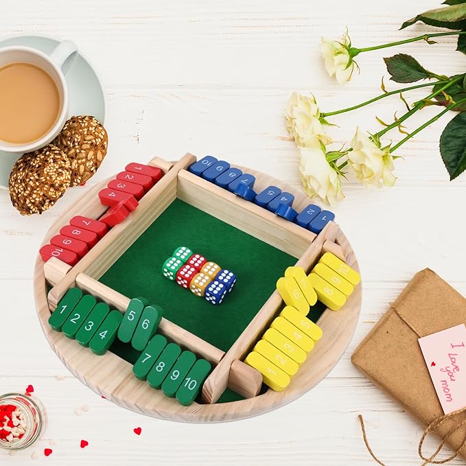 Shut The Box Game 4 Player,Shut The Box Board Game,Math Board Table Games for Adults and Teenagers,Wooden Table Math Dice Mastermind Games for Classroom,Home,Party,Pub and Family