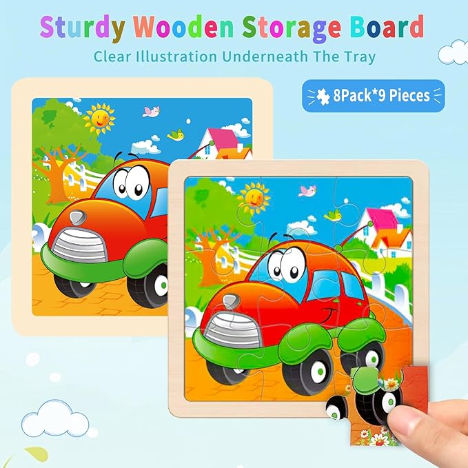 Wooden Puzzles for Toddlers 3-5,9 Pieces Jigsaw Puzzles for Kids Ages 3-5,Construction Vehicle Jigsaw Puzzle Preschool Learning Toy Gift for Boys Girls 3 4 5 Years Old