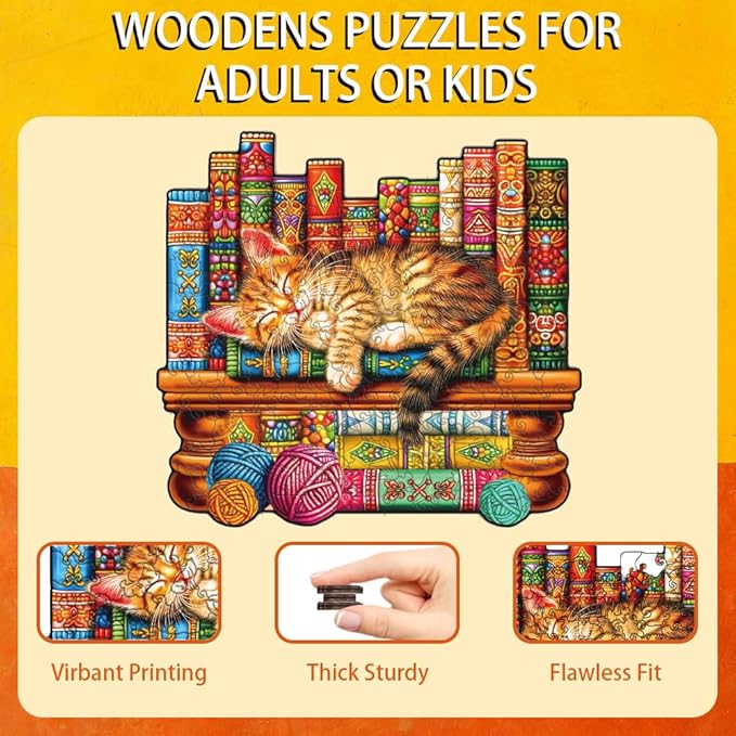 200 Pieces Cat Wooden Puzzles for Adults, 11.8x11 Inches Snoozing Cat Jigsaw Puzzles, Craft Hub Wood Puzzle, Unique Shape Cats Puzzle Birthday Gift for Cats Lovers Family Friend Game
