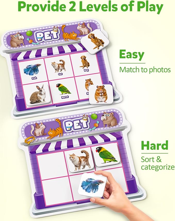 Coogam Magnetic Sorting Toys, Montessori Fridge Magnets Matching Game, Food Pets Grocery Furniture Category Recognition, Educational Learning Fine Motor Toy Gift for Toddler Ages 3-8