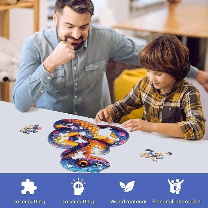 Wooden Puzzle for Adults, Snake Wooden Jigsaw Puzzles(10.8 * 11in-200pcs),Unique Shape Adult Puzzles,Irregular Wood Puzzles Creative Gift for Adults and Kids Family Game