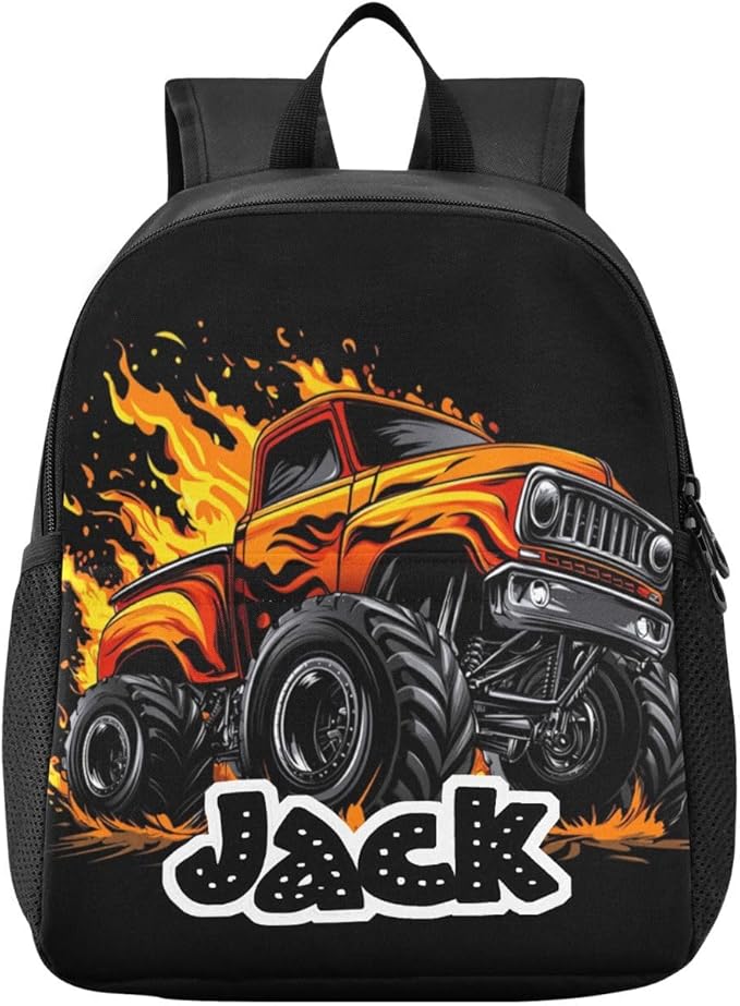 Monster Truck Orange Toddler Backpack for Boys Girls 3-6 Small Preschool Backpacks for Kids Elementary Mini Bookbag for Preschool for School
