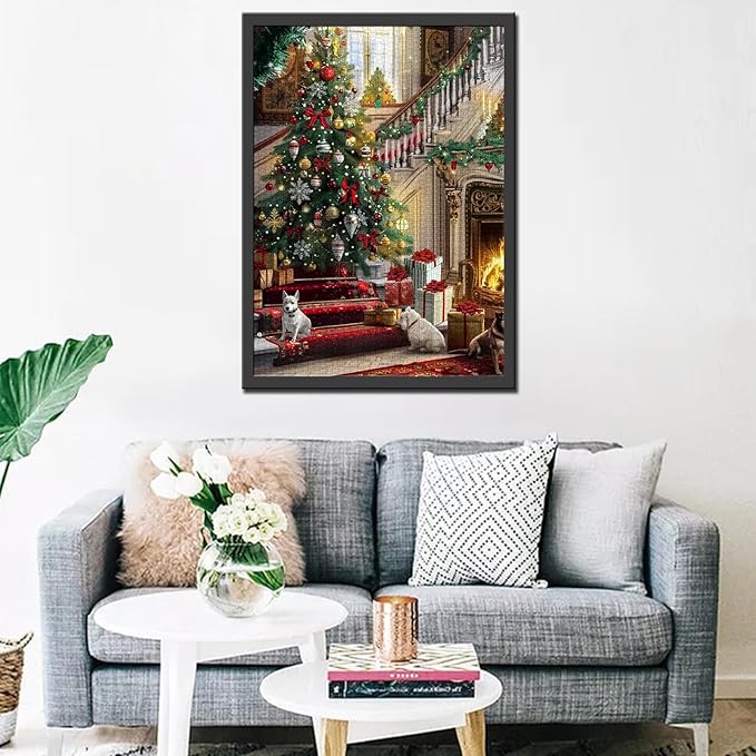 Christmas Scenery 1000 Piece Jigsaw Puzzles for Adults Happy New Year Painting Jigsaw Puzzle Chritsmas Tree,Dog 1000 Pieces Puzzles for Challenging Family Activity Game Art Wall Decor DIY Puzzle Gift