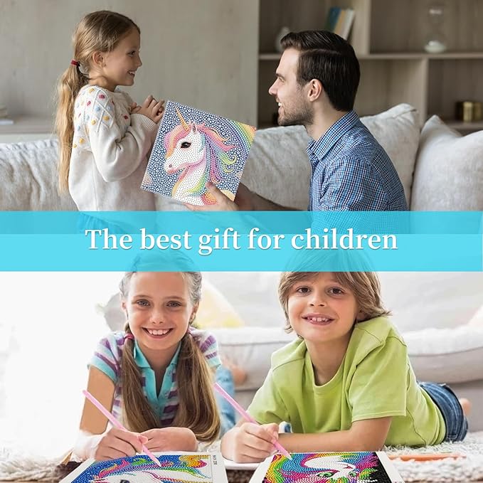 Libfx Diamond Art Kits for Kids 4 PCS Diamond Art for Girls Boys Beginners Arts and Crafts for Kids Ages 8-12 (Cat Butterfly Unicorn Deer)