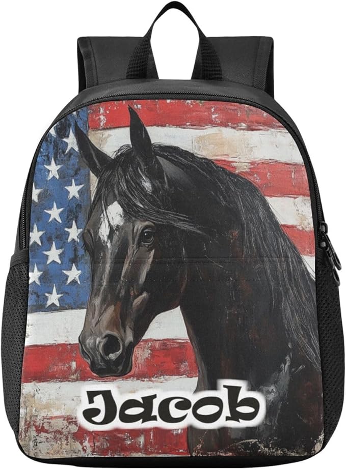 Flag Horse Toddler Backpack for Boys Girls 3-6 Mini Backpacks for Elementary Lightweight Kids Bookbag for Preschool Kindergarten for Travel School