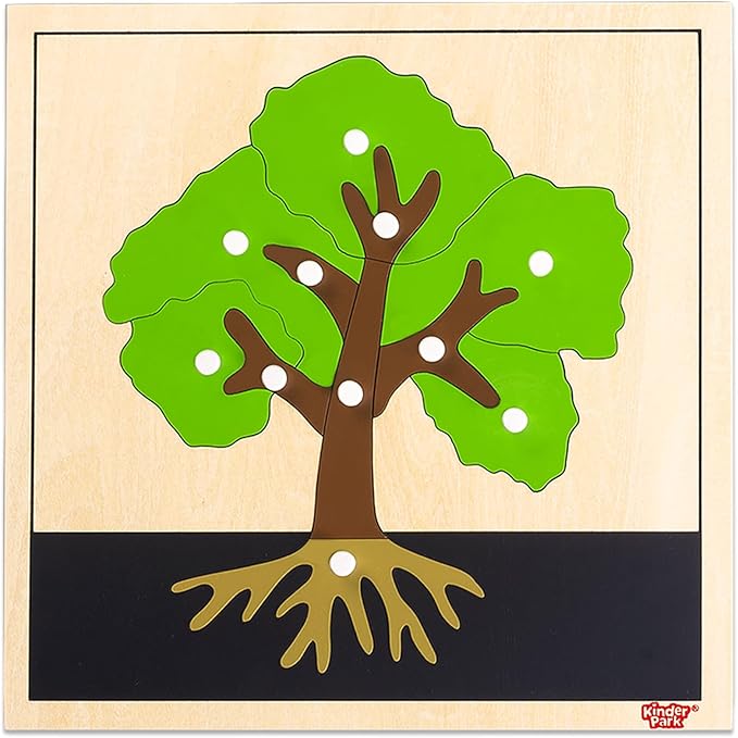 Montessori Tree Puzzle for 3+ Years Old, Wooden Peg Puzzles with Knobs & Practice Cards, Shape Sorter Puzzle Preschool Learning Resources, Fine Moter Toys for Montessori Classroom