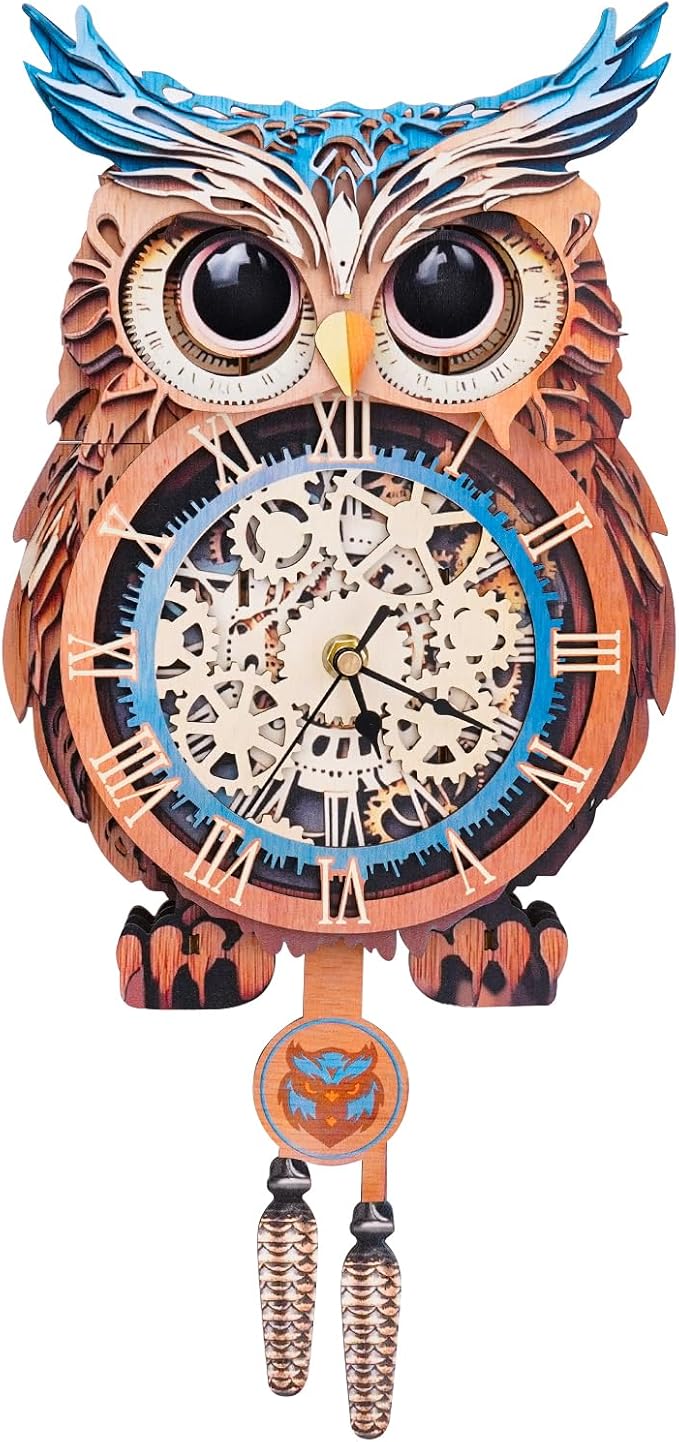 3D Wooden Puzzles for Adults Owl Clock - Model Building Kit ‌‌Clock Puzzle Creative Craft Gift Home Deco for DIY Enthusiasts, Brain Teaser Building Set Birthday Gifts