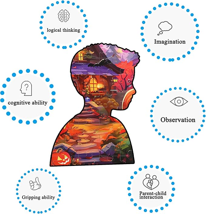 LELEMON Halloween Puzzles for Kids Ages 4-8,100 Piece Funny Pumpkin Castle Bat Jigsaw Puzzle for Children,Learning Educational Toys for Boys and Girls